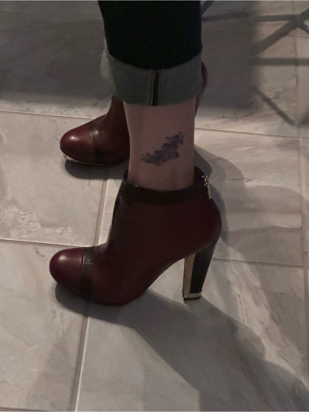 BCBGMaxAzria Burgundy Leather Block Heel Ankle Boot